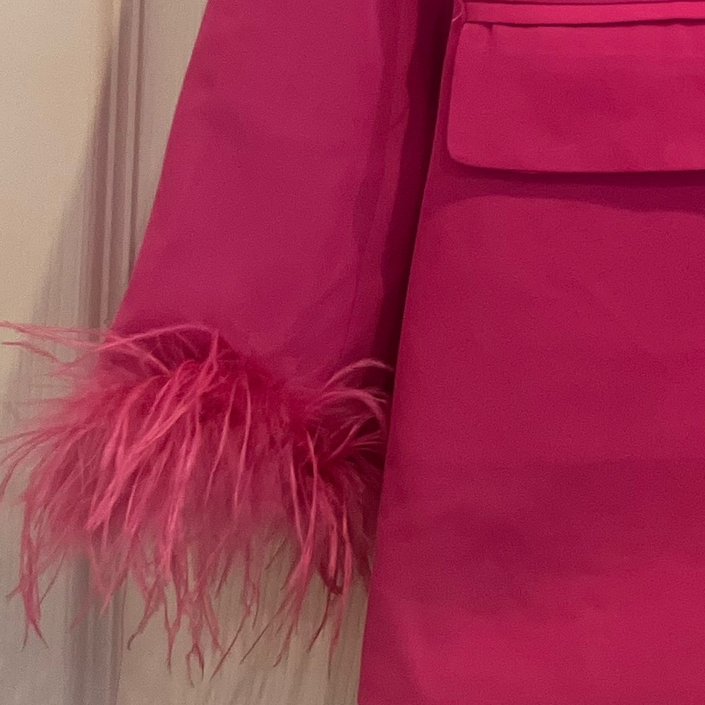 PINK LILY/feather accents on sleeves, vibrant pink blazer - Picture 4 of 9